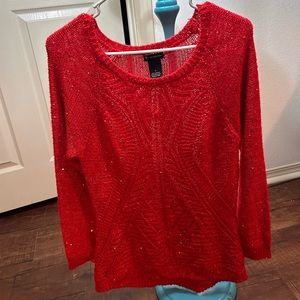 Red sparkly sheer sweater